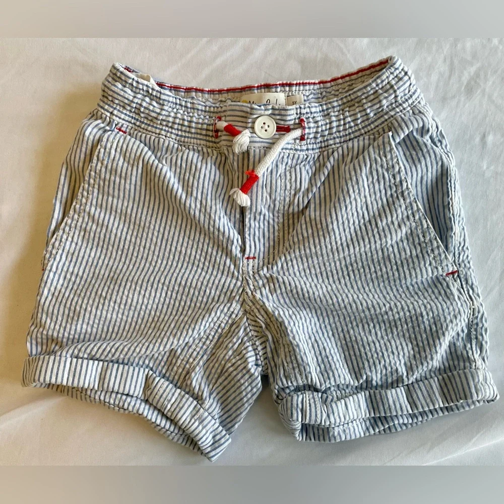 Mini Boden Blue and White Striped Cotton Shorts with Red Accents - Picture 1 of 1